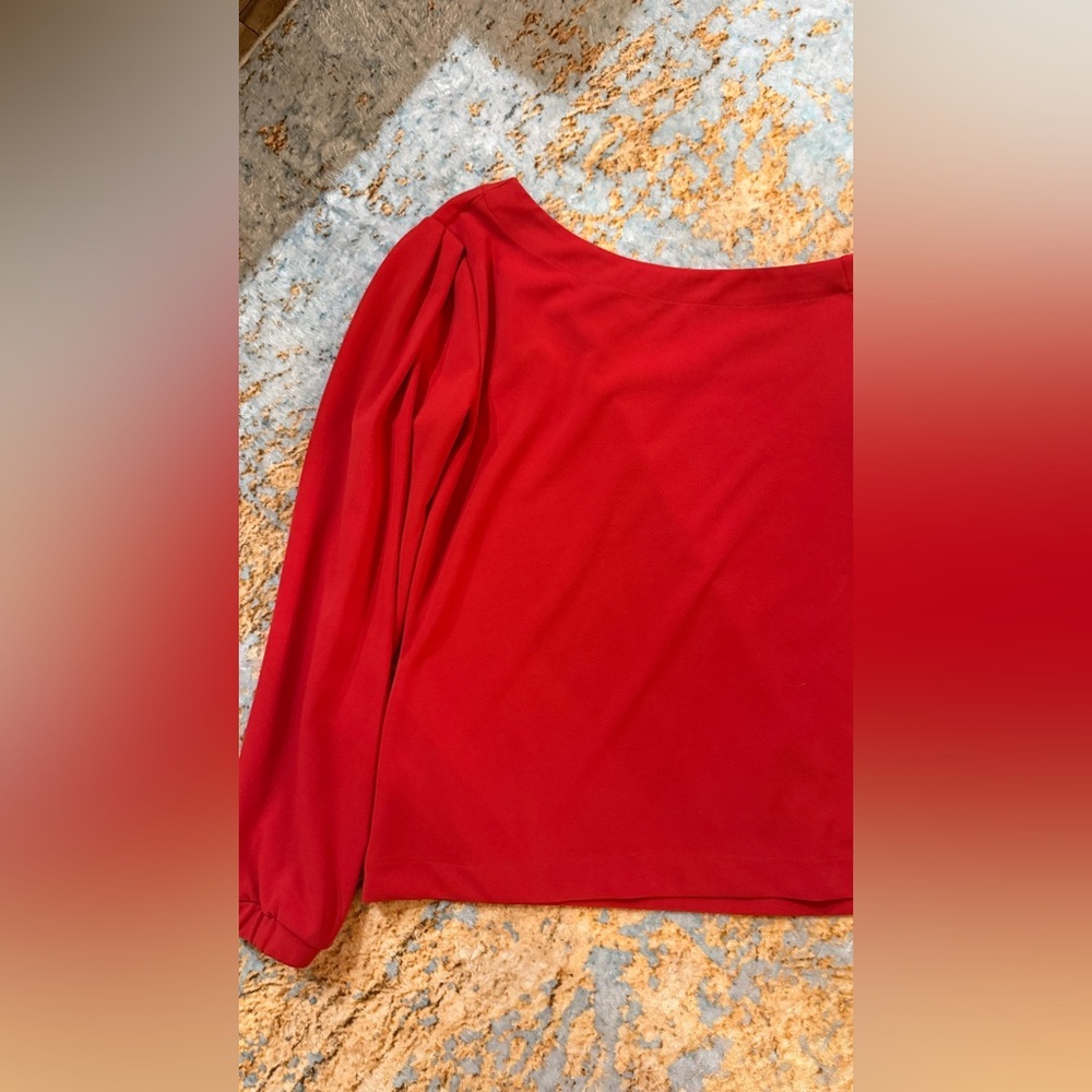Banana Republic One Shoulder Red Puff Sleeve Blouse Top M - Picture 5 of 11